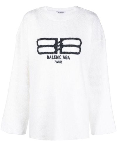 Balenciaga Intarsia-knit Long-sleeve Sweater - White