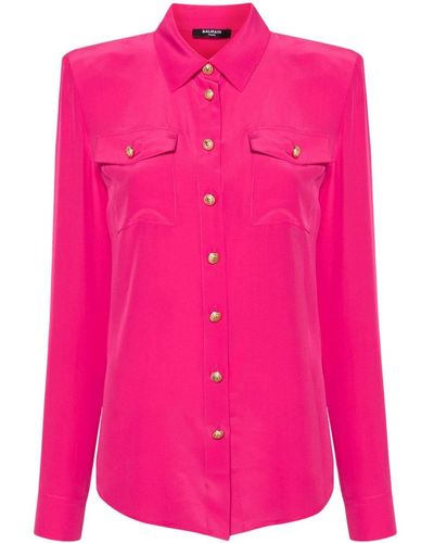 Balmain Long-sleeve Silk Shirt - Pink