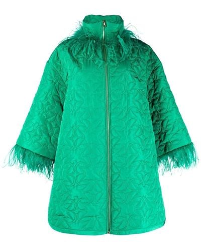 Elie Saab Quilted Feather-trim Coat - Green