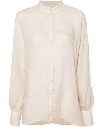 120% Lino Band-collar Linen Shirt - Natural