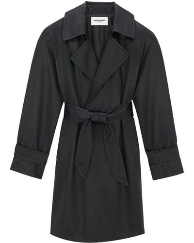 Saint Laurent Belted Silk Trench Coat - Black