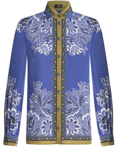 Etro Seidenhemd mit Bandana-Print - Blau