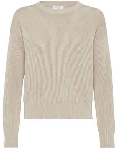 Brunello Cucinelli Ribbed-knit Cotton Sweater - Natural