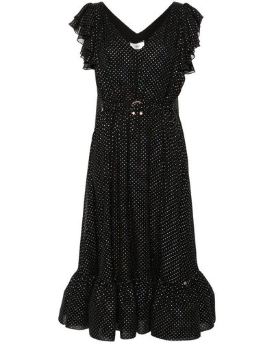 Nissa ポルカドット ベルテッド ドレス - ブラック