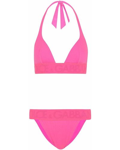 Dolce & Gabbana Halterneck Logo-band Bikini - Pink