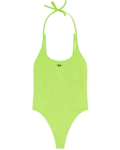 DIESEL Neon Halterneck Swimsuit With D Logo - Green