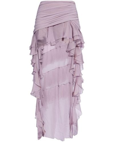 Blumarine Ruffled Silk Mini Skirt - Purple