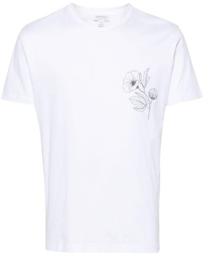 Sunspel Floral-print Cotton T-shirt - White