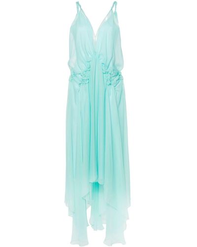 Alberta Ferretti Sheer Silk Midi Dress - Blue