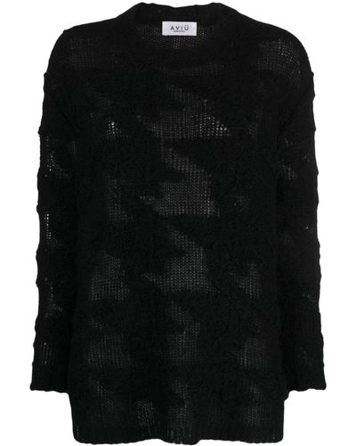 Aviu Patterned-jacquard Open-knit Jumper - Black