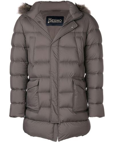 Herno Patch Pocket Fur-trimmed Puffer Coat - Gray