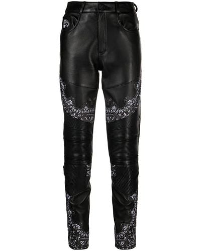 Philipp Plein Bandana-panelling Skinny Leather Pants - Black