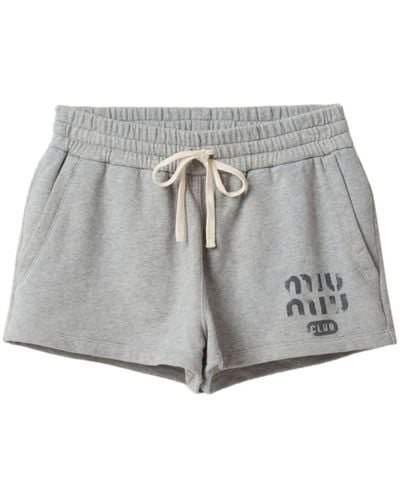Miu Miu Logo-print Cotton Track Shorts - Gray