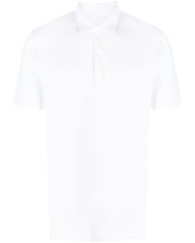 120% Lino Mélange Linen Polo Shirt - White