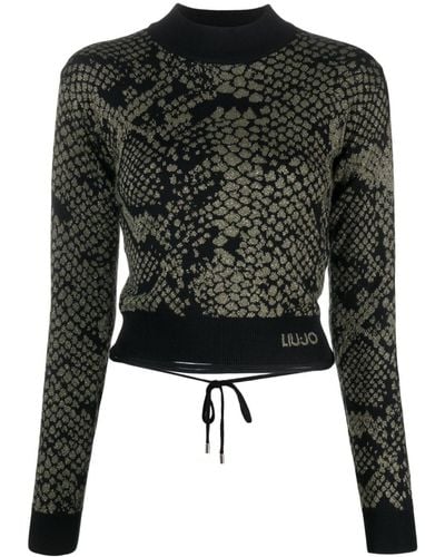 Liu Jo Snakeskin-pattern Cropped Jumper - Black