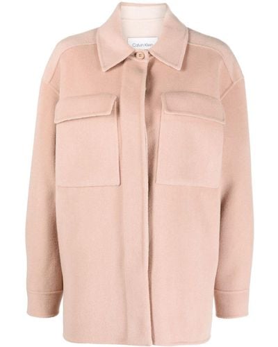 Calvin Klein Spread-collar Wool Shirt Jacket - Pink