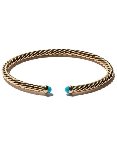 David Yurman 18kt Yellow Gold Cable Spira Turquoise Cuff Bracelet - Metallic
