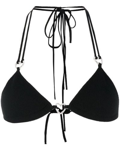 Mach & Mach Heart-motif Ribbed Bikini - Black