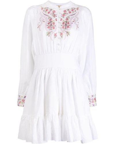 byTiMo Floral-embroidered Fluted Minidress - White