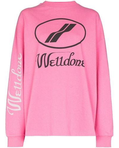 we11done Logo-print Cotton Long-sleeve T-shirt - Pink
