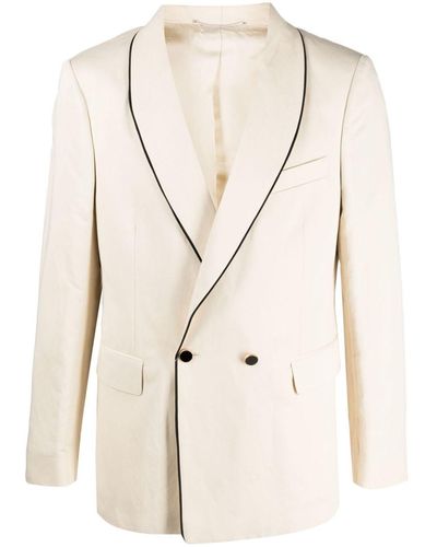 PT Torino Contrast-trim Double-breasted Blazer - Natural