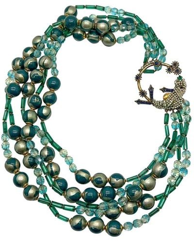 JENNIFER GIBSON JEWELLERY Vintage Ornella Italy Bird Of Paradise Clasped Multirow Necklace 1960s - Green