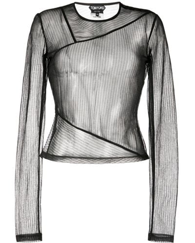 Tom Ford Sheer Ribbed Long-sleeve Jersey Top - Grey