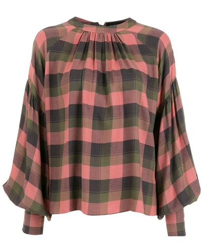 Olympiah Check-print Round Neck Blouse - Multicolor