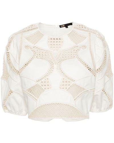 Maje Embroidered Cropped Top - Natural