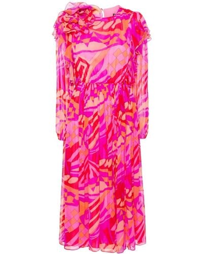 Nissa Graphic-print Silk Midi Dress - Pink