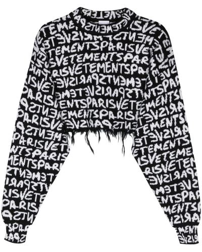 Vetements Logo-intarsia Knit Cropped Jumper - Black