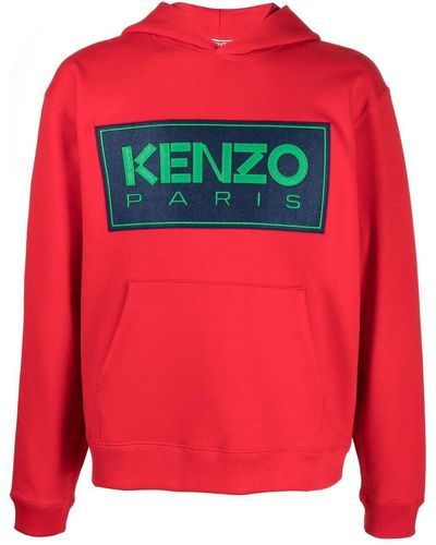 KENZO Logo-print Cotton Hoodie - Red