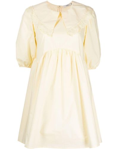 B+ AB Puff-sleeve Cotton Dress - Natural