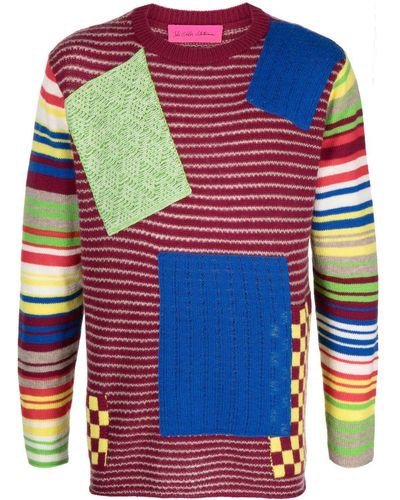 The Elder Statesman Patchwork Crew-neck Knitted Sweater - Blue