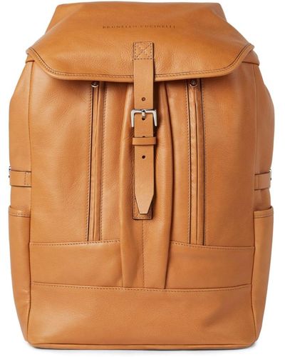 Brunello Cucinelli Buckle-fastened Leather Backpack - Brown