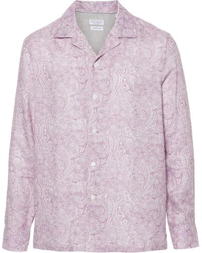 Brunello Cucinelli Linnen Overhemd Met Paisley-print - Roze