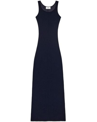 Ami Paris Ribbed Jersey Sleeveless Maxi Dress - Blue