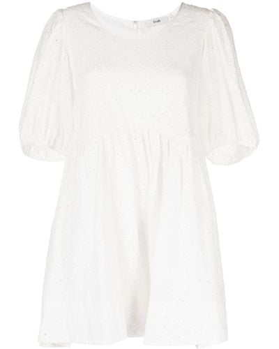 B+ AB Puff-sleeved Lace Dress - White
