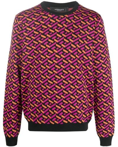 Versace Pullover mit La Greca-Jacquardmuster - Rot