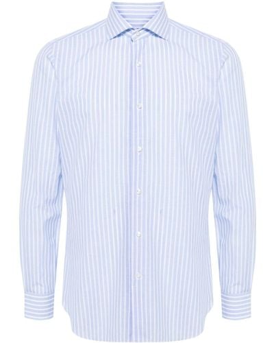 Barba Napoli Spread-collar Striped Cotton Shirt - White