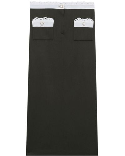 Alessandra Rich Contrast-trim Wool Pencil Skirt - Black