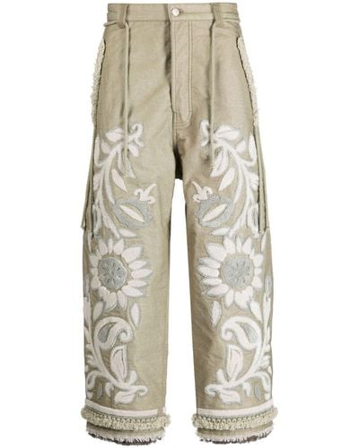 Craig Green Floral-embroidered Cropped Pants - White