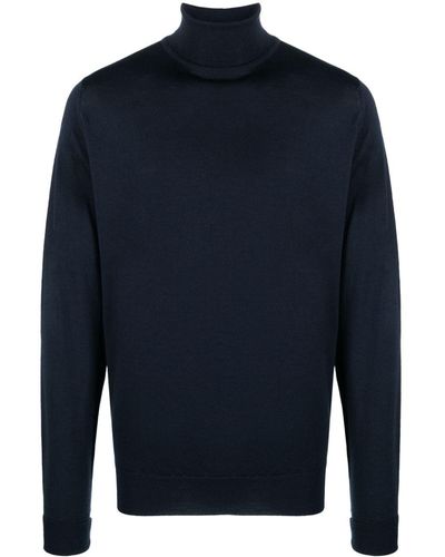 John Smedley Roll-neck Merino Wool Sweater - Blue