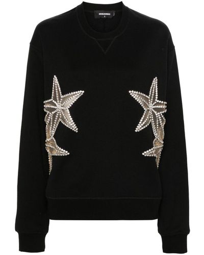 DSquared² Crystal-embellished Cotton Sweatshirt - Black