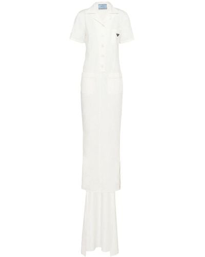 Prada Robe longue à plaque logo - Blanc