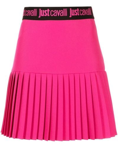 Just Cavalli Logo-waistband Pleated Miniskirt - Pink