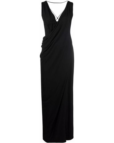 Alberta Ferretti Robe longue drapée à design sans manches - Noir