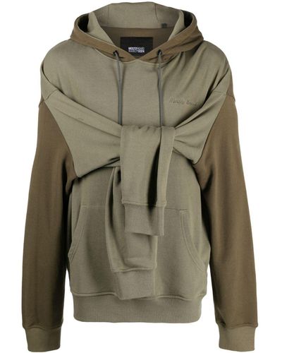 Mostly Heard Rarely Seen Double-sleeve Layered Cotton Hoodie - Green