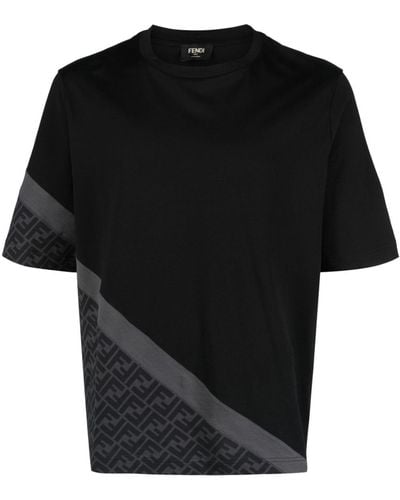 Fendi T-shirt Met Diagonale Print - Zwart