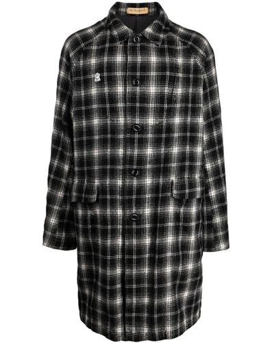 Undercover Check-pattern Logo-patch Wool Coat - Black